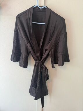 Amazon Women's Black Satin Tie-Waist Robe